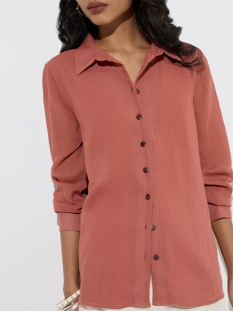 LOV Dusty Pink Crinkle-Textured Shirt - Image 3