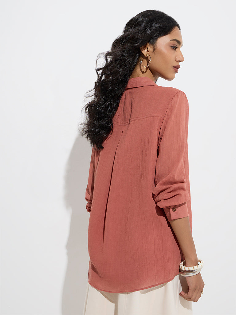 LOV Dusty Pink Crinkle-Textured Shirt - Image 4