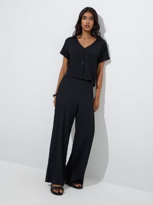 LOV Black Self-Textured Top