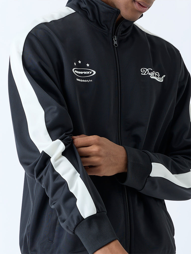 Nuon Black Text Design Relaxed-Fit Jacket - Image 4