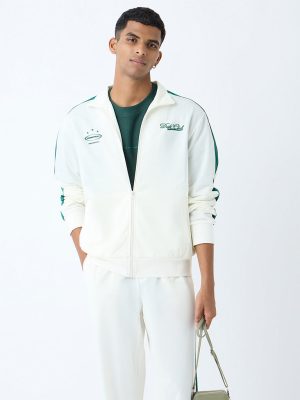 Nuon White Typographic Relaxed-Fit Jacket