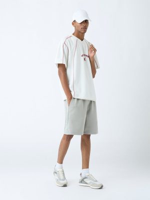 Nuon Grey Printed Relaxed-Fit Mid-Rise Shorts