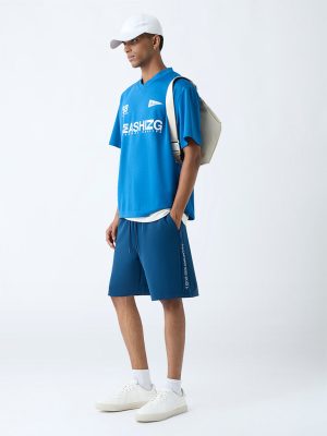 Nuon Teal Printed Relaxed-Fit Mid-Rise Shorts