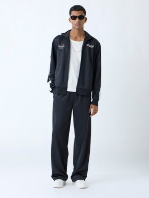 Nuon Black Striped Relaxed-Fit Mid-Rise Pants