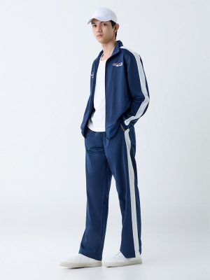 Nuon Navy Striped Relaxed-Fit Mid-Rise Pants