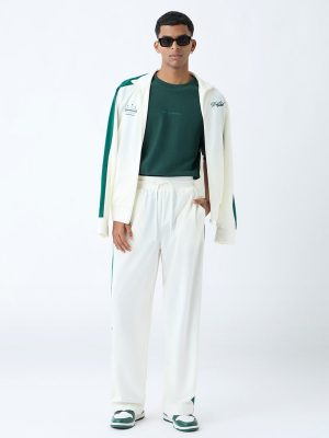 Nuon White Striped Relaxed-Fit Mid-Rise Pants