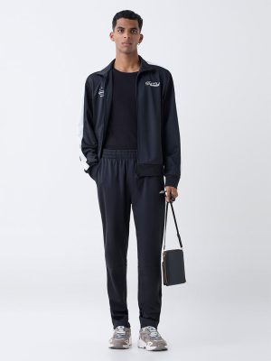 Nuon Black Printed Relaxed-Fit Mid-Rise Track Pants