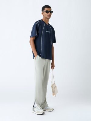 Nuon Grey Printed Relaxed-Fit Mid-Rise Pants