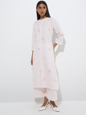 Zuba Peach Striped Cotton-Blend Ethnic Pants