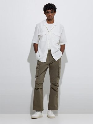 WES Casuals Olive Relaxed-Fit Mid-Rise Cotton-Blend Pants