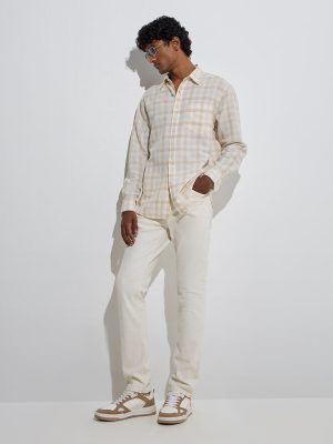WES Casuals Off-White Checks Relaxed-Fit Linen-Blend Shirt