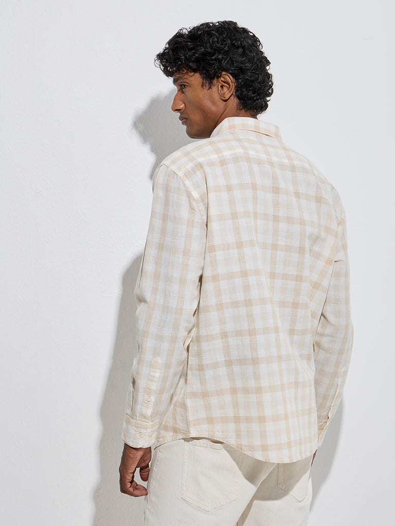 WES Casuals Off-White Checks Relaxed-Fit Linen-Blend Shirt - Image 4