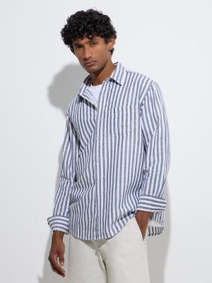 WES Casuals Charcoal Stripe Relaxed-Fit Cotton Shirt