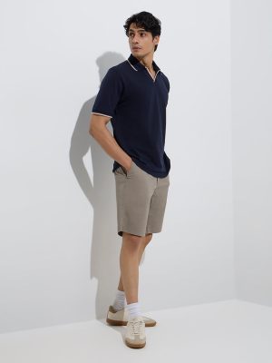 WES Casuals Navy Relaxed-Fit Cotton-Blend Polo T-Shirt