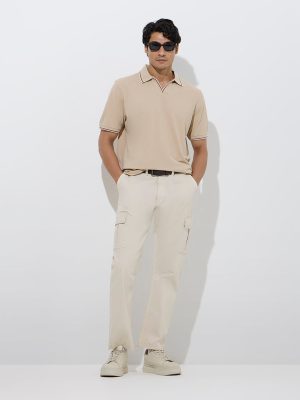 WES Casuals Beige Relaxed-Fit Cotton-Blend Polo T-Shirt