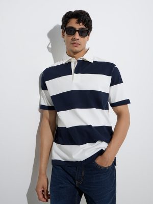 WES Casuals Navy Relaxed-Fit Cotton-Blend Polo T-Shirt