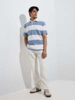 WES Casuals Blue Relaxed-Fit Cotton-Blend Polo T-Shirt