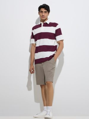 WES Casuals Wine Relaxed-Fit Cotton-Blend Polo T-Shirt