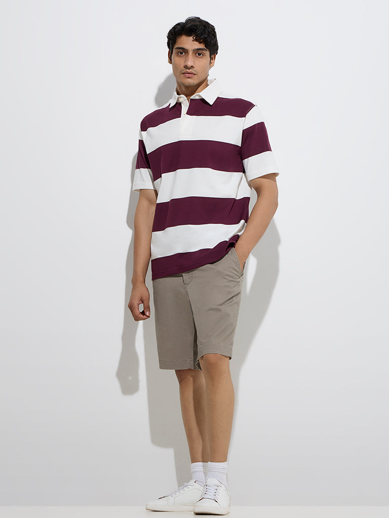 WES Casuals Wine Relaxed-Fit Cotton-Blend Polo T-Shirt