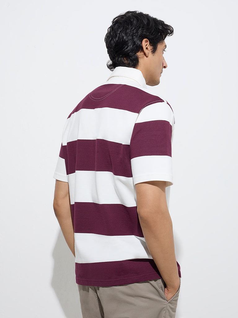 WES Casuals Wine Relaxed-Fit Cotton-Blend Polo T-Shirt - Image 5