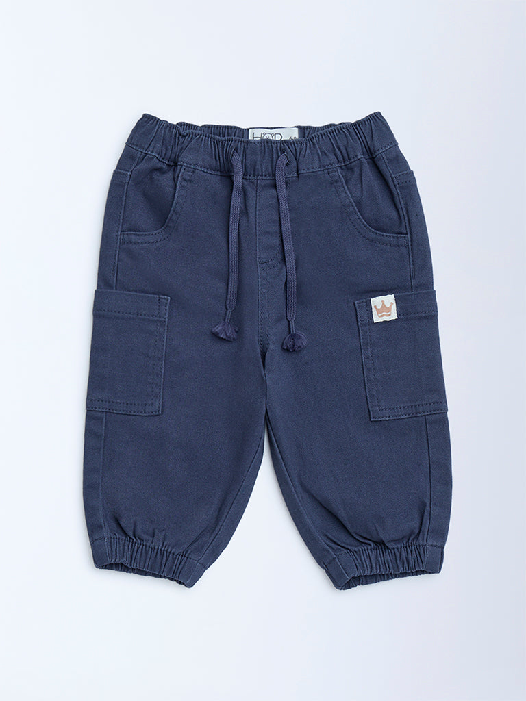 HOP Baby Navy Mid-Rise Cotton-Blend Joggers - Image 2