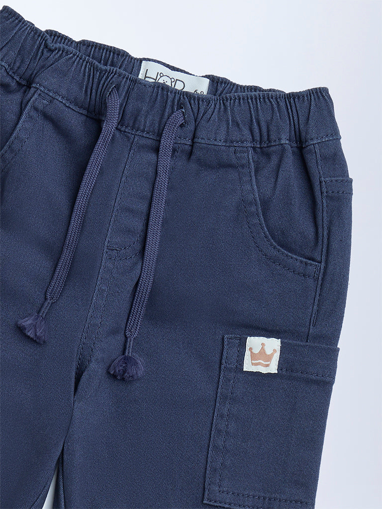 HOP Baby Navy Mid-Rise Cotton-Blend Joggers - Image 4