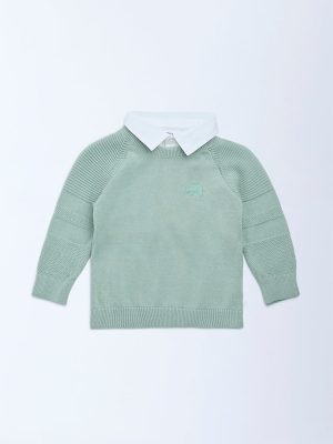 HOP Baby Sage Knit-Textured Cotton Sweater