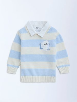 HOP Baby Blue Striped Cotton Sweater