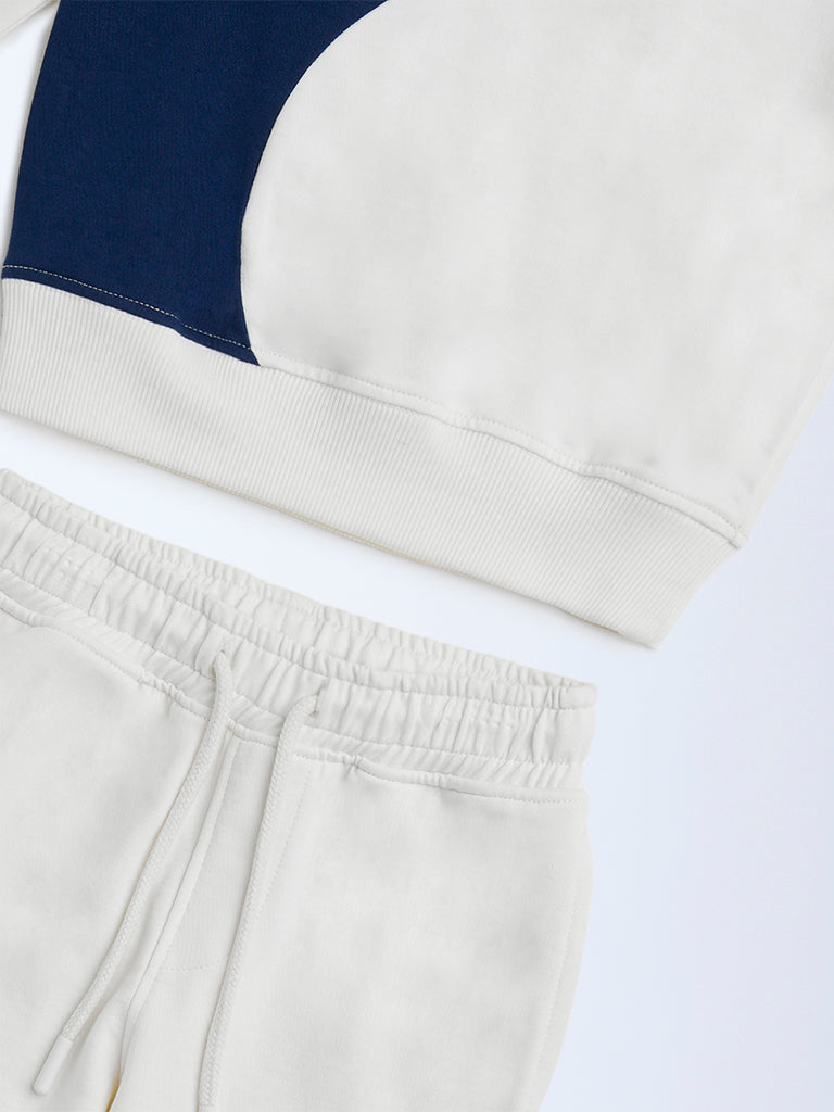 HOP Kids Off-White Text Cotton Sweatshirt and Joggers Set - Image 4