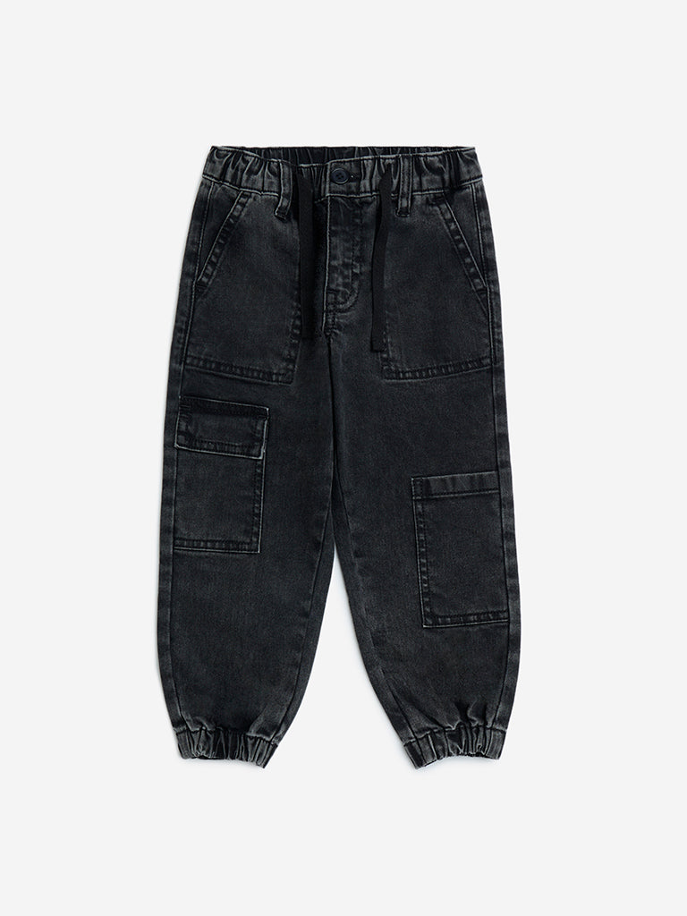 HOP Kids Charcoal Relaxed-Fit Mid-Rise Jogger-Style Jeans
