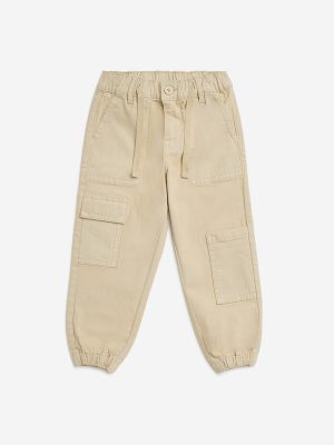 HOP Kids Beige Relaxed-Fit Mid-Rise Jogger-Style Jeans