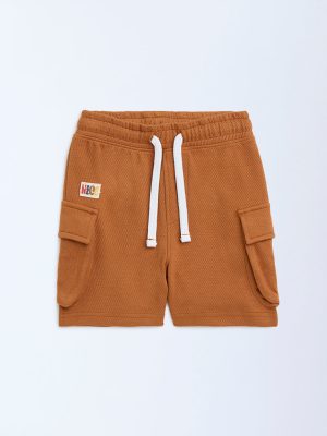 HOP Kids Ochre Knitted Mid-Rise Cotton-Blend Shorts