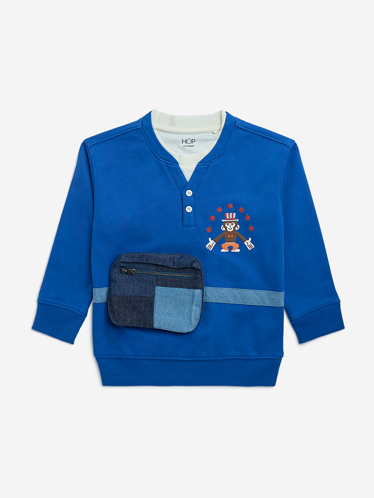 HOP Kids Blue Pouch-Detailed Cotton Sweatshirt - Image 3