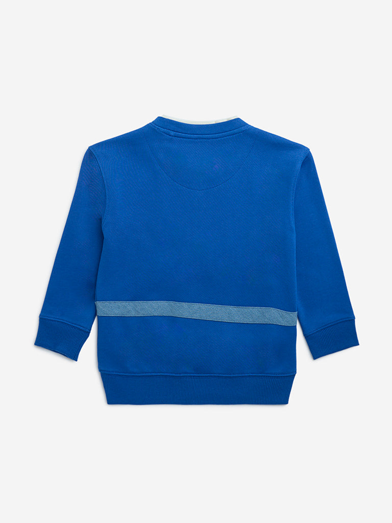 HOP Kids Blue Pouch-Detailed Cotton Sweatshirt - Image 4