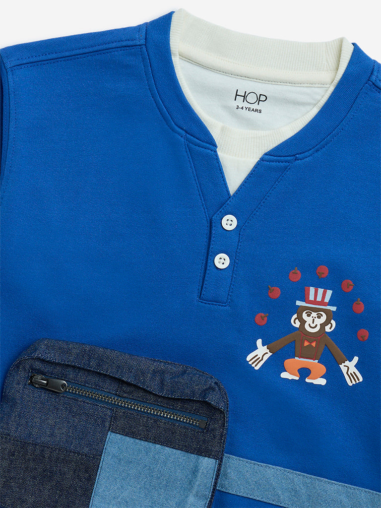 HOP Kids Blue Pouch-Detailed Cotton Sweatshirt - Image 5