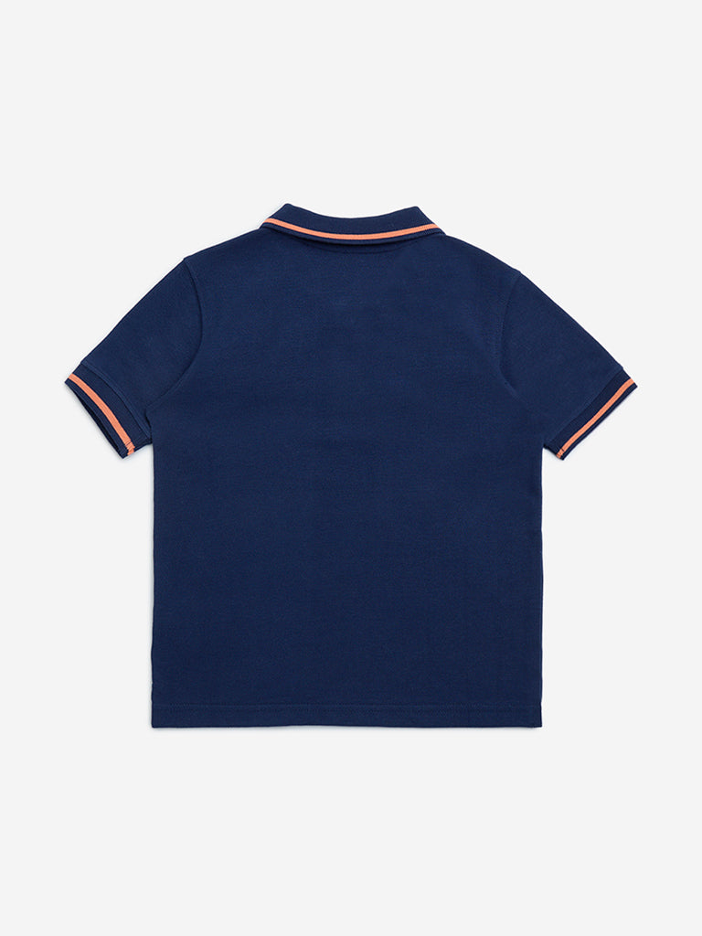 HOP Kids Navy Embroidered Cotton Polo T-Shirt - Image 3