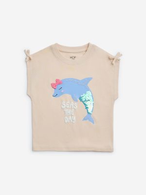 HOP Kids Peach Animal Design Cotton Top