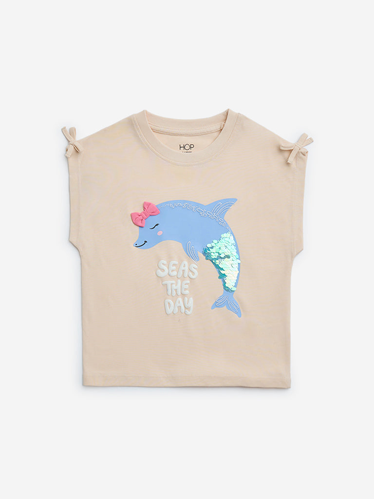 HOP Kids Peach Animal Design Cotton Top