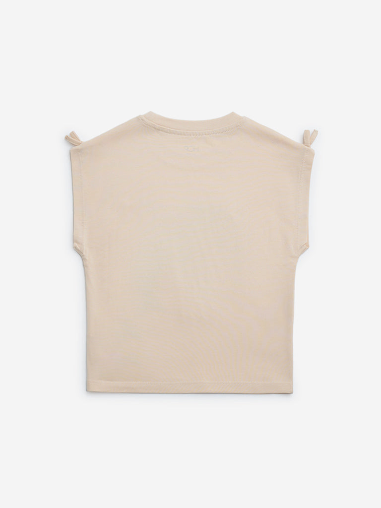 HOP Kids Peach Animal Design Cotton Top - Image 3