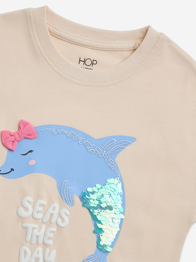 HOP Kids Peach Animal Design Cotton Top - Image 4