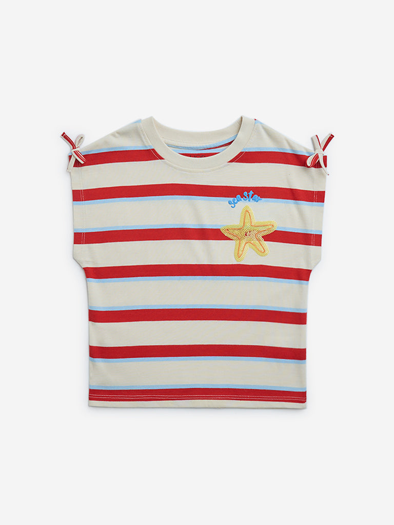 HOP Kids Off-White Striped Cotton Top - Image 3