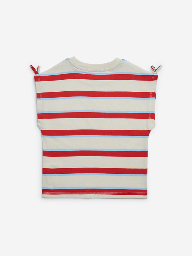 HOP Kids Off-White Striped Cotton Top - Image 4