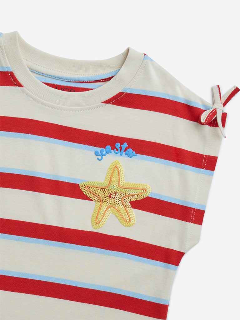 HOP Kids Off-White Striped Cotton Top - Image 5