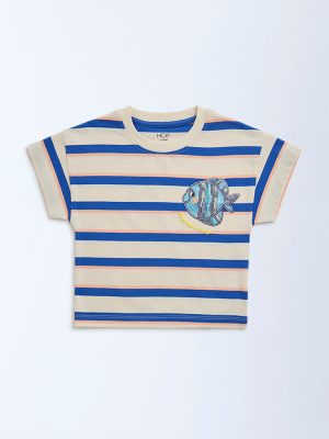 HOP Kids Peach Stripe Pattern Cotton T-Shirt
