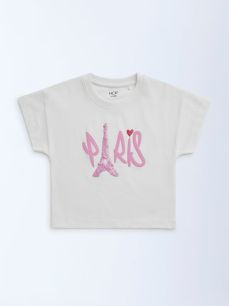 HOP Kids White Typographic Cotton T-Shirt - Image 3