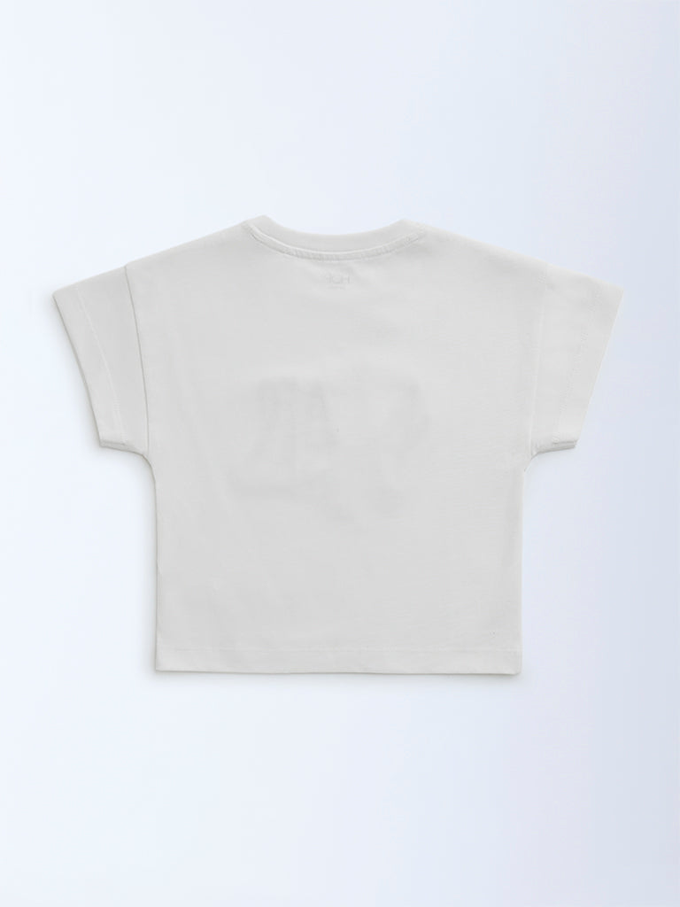 HOP Kids White Typographic Cotton T-Shirt - Image 4