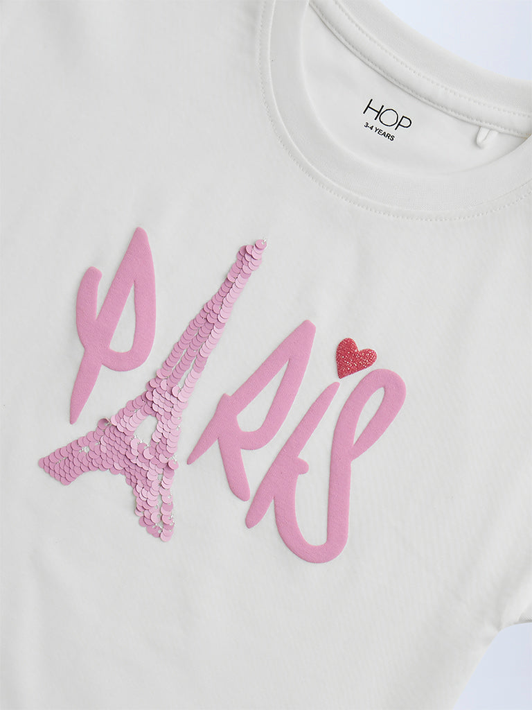 HOP Kids White Typographic Cotton T-Shirt - Image 5