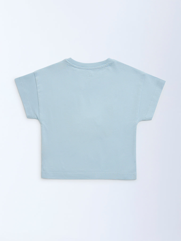 HOP Kids Light Blue Sequin Detailed Cotton T-Shirt - Image 4
