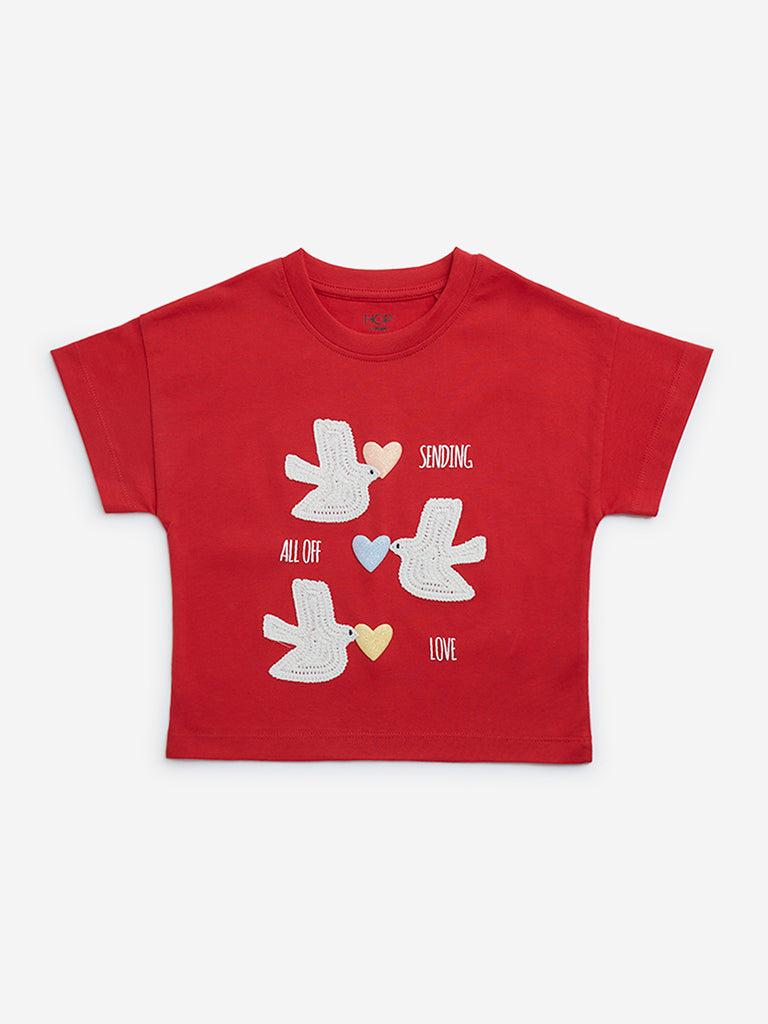 HOP Kids Red Bird Detailed Cotton T-Shirt - Image 3