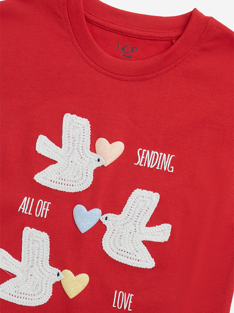 HOP Kids Red Bird Detailed Cotton T-Shirt - Image 5